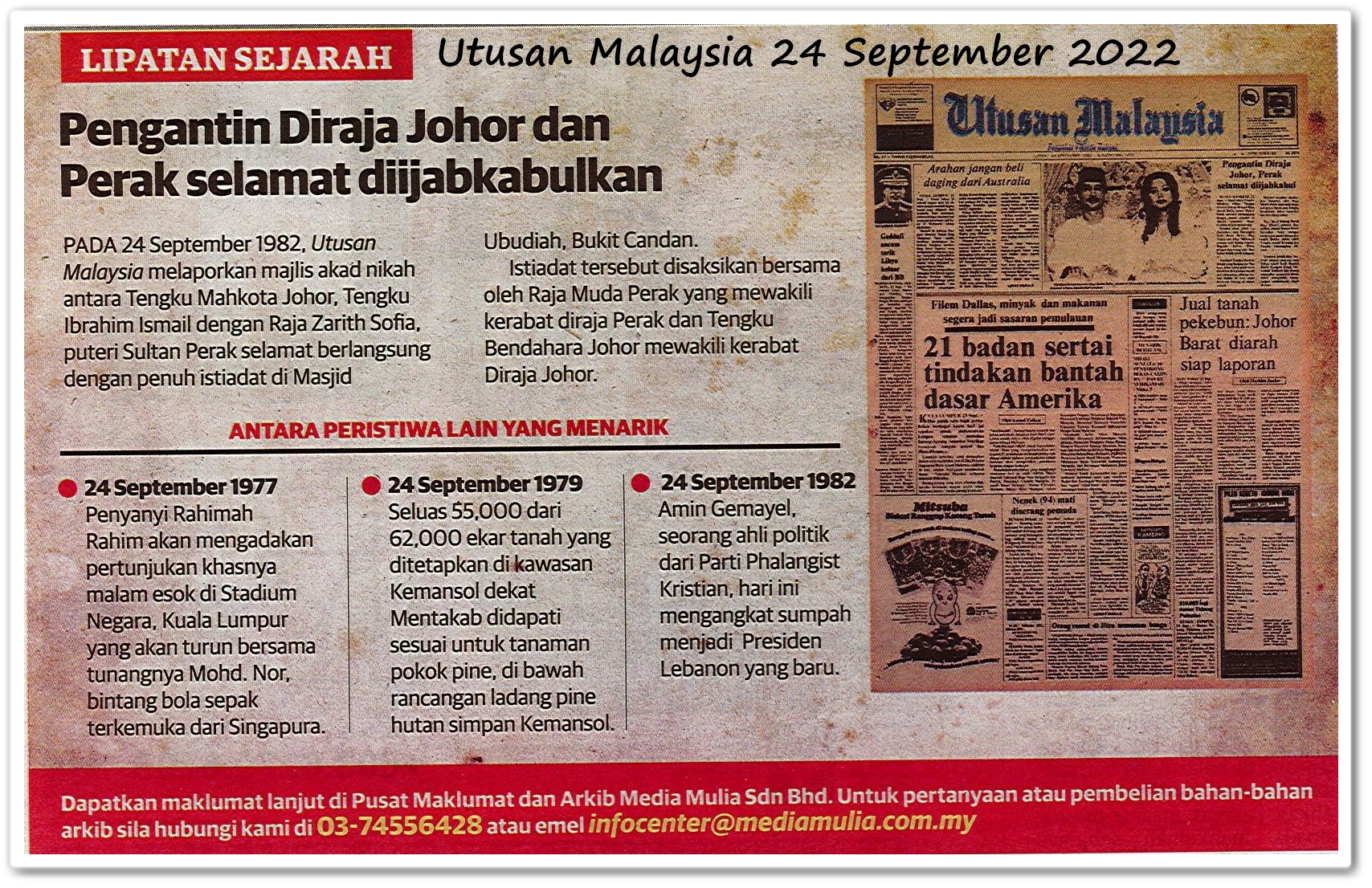 Lipatan sejarah 24 September - Keratan akhbar Utusan Malaysia 24 September 2022