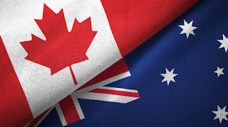 Canadian flag and Australian flag