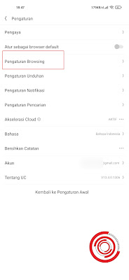 Kalian buka Pengaturan UC Browser lalu pilih Pengaturan Browsing