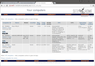 screen grab from SETI showing 3 active computers