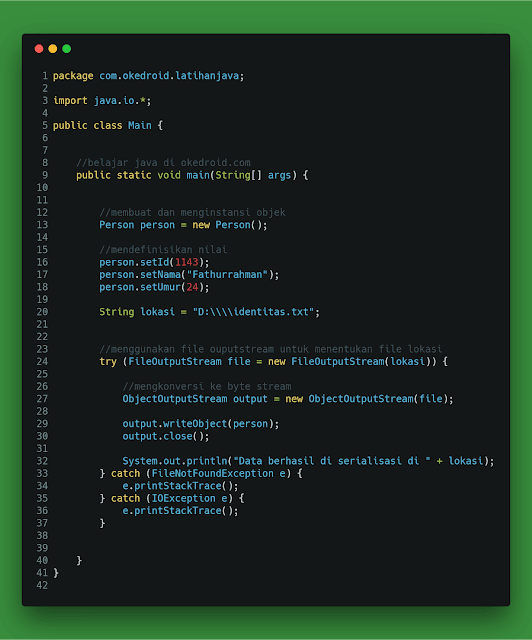 Contoh Code fungsi program  Proses Serialization serialisasi di java