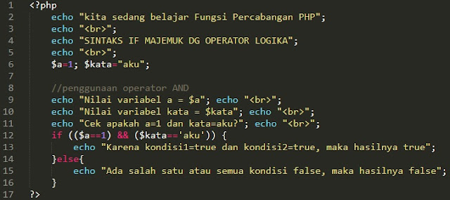 Sintaks IF Majemuk dg Operator Logika AND dalam PHP