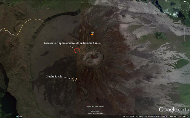 Localisation des évent éruptifs de l'éruption du volcan Piton de la Fournaise, 24 août 2015