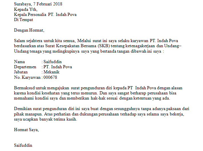 8 Contoh Surat Pengunduran Diri Kerja Yang Baik Dan Sopan Dengan Berbagai Alasan Berita Bawean