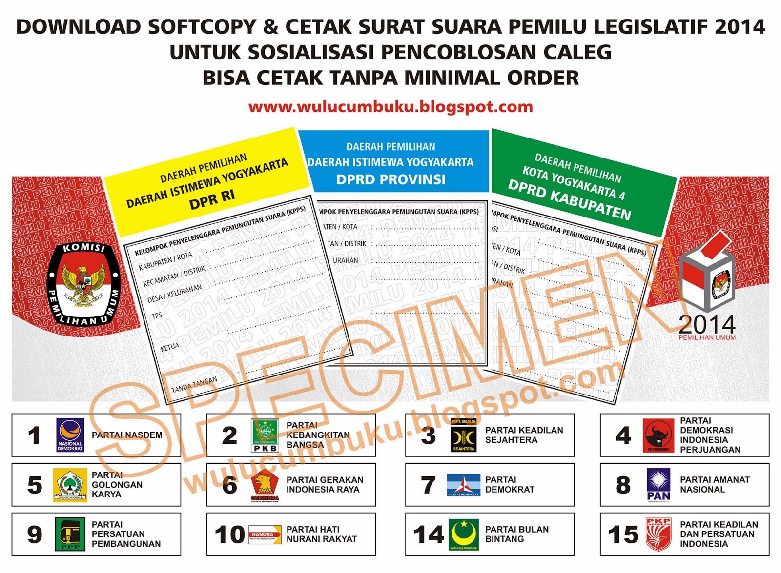Warna Surat Suara Pemilu Legislatif 2014  Wulucumbu