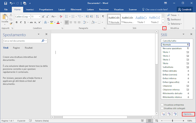 MS Word, Opzioni Stili