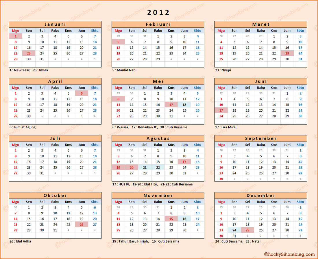 Ucazt celebes boys: Kalender Tahun 2012 Indonesia