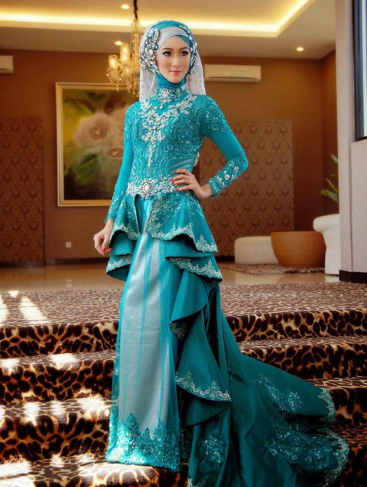 25 Contoh Model Baju Pengantin Muslim Warna  Biru  