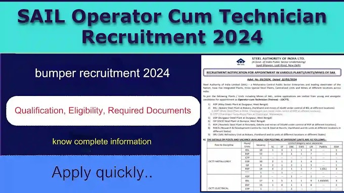 SAIL Operator Cum Technician Recruitment 2024