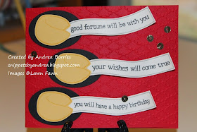 Birthday card featuring three fortune cookies made with the Good Fortune stamp set from Lawn Fawn.
