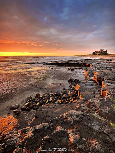 Bamburgh castle walk best view Northumberland sunrise