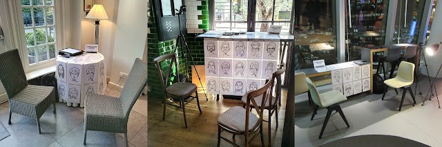 Two chairs and a table for live caricature