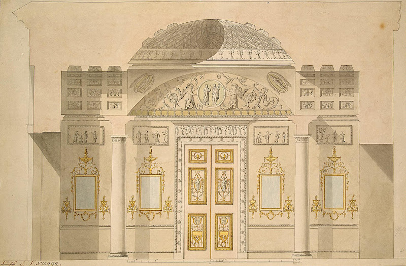 Elevation of the Mirror Wall in the Jasper Study in the Agate Pavilion at Tsarskoye Selo by Charles Cameron - Architecture Drawings from Hermitage Museum