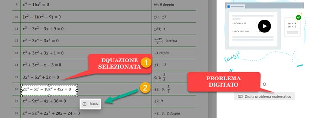 risoluzione del problema selezionato