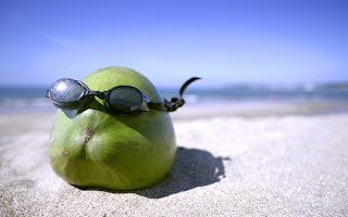 Zomer wallpaper met strand en fruit