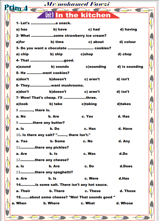 افضل مراجعة انجليزى شهر ابريل اختيار من متعدد على الوحدة (9-10) الصف الرابع الابتدائي الترم الثانى 2021 مستر محمد فوزى