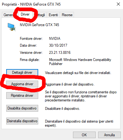 Aggiornamento manuale dei drivers grafici su Windows