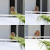 Britney tomando chá na varanda do hotel em Miami