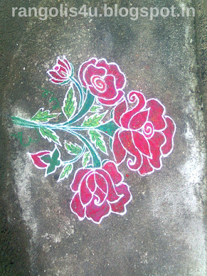 New Year Rangolis with Red Rose