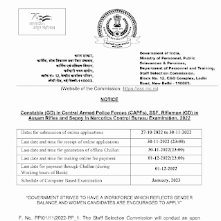 SSC CONSTABLE GD SSF RIFLEMAN SIPAHI BHARTI 2022 | एसएससी में कांस्टेबल एसएसएफ राइफलमैन सिपाही जनरल ड्यूटी की भर्ती