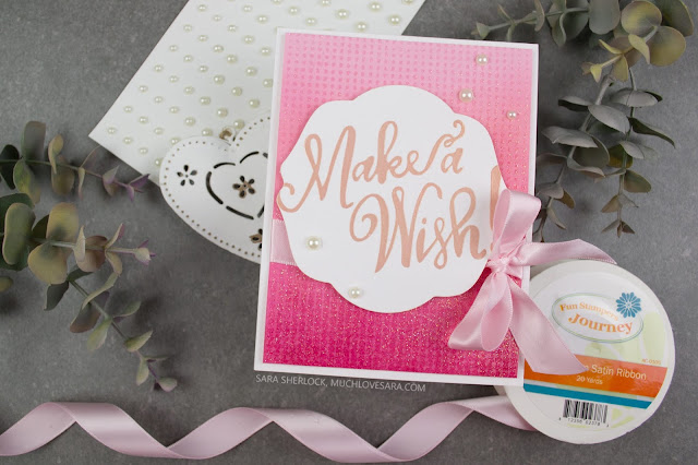 Super fun, and sparkling, birthday card - created with the Fun Stampers Journey Make A Wish ATS, and Graduated Dots stamps.