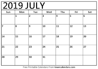 Free Printable Calendar July 2019