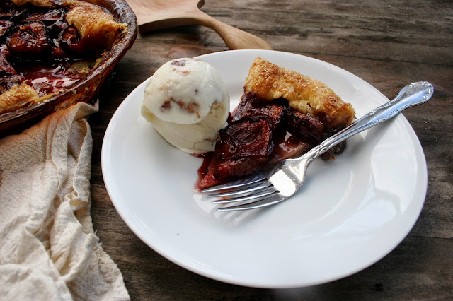 Italian Plum & Port Crostata Slice with Ice Cream