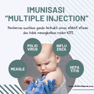 Imunisasi multiple injection memberikan proteksi lebih dari satu jenis penyakit, secepatnya sesuai umur.