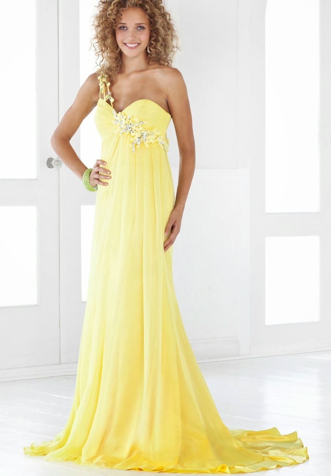 Chiffon One-Shoulder Sweetheart Empire Long Prom Dress