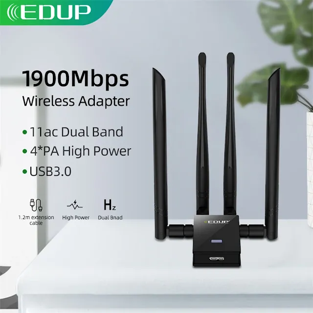 EDUP 1900Mbps USB WiFi Adapter USB 3.0/2.0 Network Card Receiver Dual Band 2.4G/5Ghz 4*6dbi Antennas for Laptop Desktop Computer