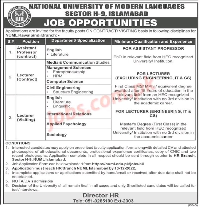Lecturer jobs at numl job application form 2022 -numl university islamabad jobs 