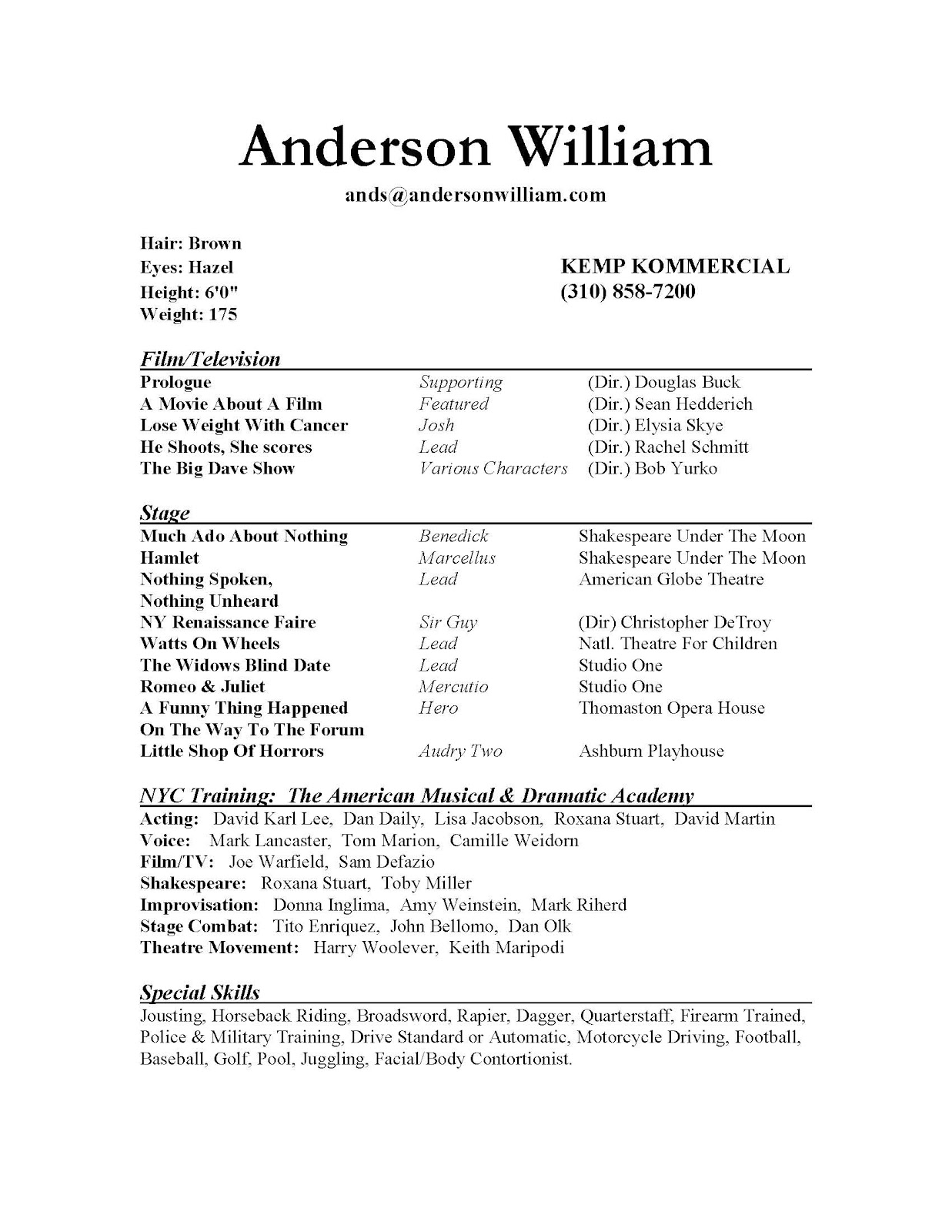 Acting Resume