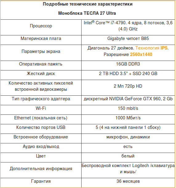 начинка моноблока ТЕСЛА 27 Ultra