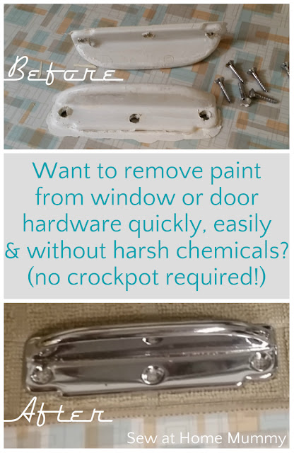 Want to know an easier way to remove paint from door and window hardware (than soaking your hardware for hours in a crockpot?) Great step-by-step - even better before and after pictures! WOW! Her 60 year old hardware looks like NEW!