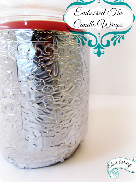 embossed tin, candle wraps, tin candles