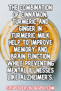 The combination of cinnamon, turmeric and ginger in turmeric milk help to improve memory and brain function while preventing mental illnesses like Alzheimer's.