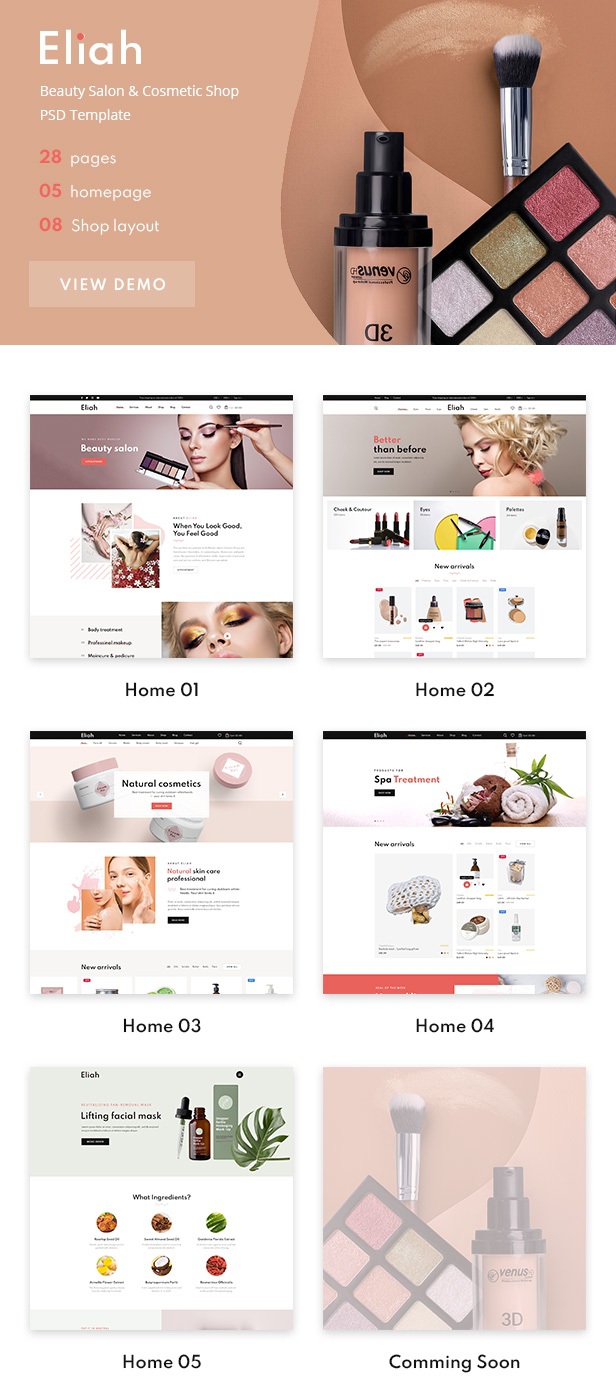 Beauty Salon & Cosmetic Shop PSD Template 