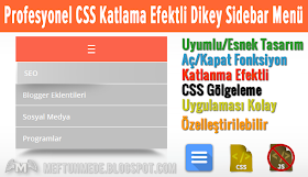 Profesyonel CSS katlama efektli Dikey Sidebar Menü