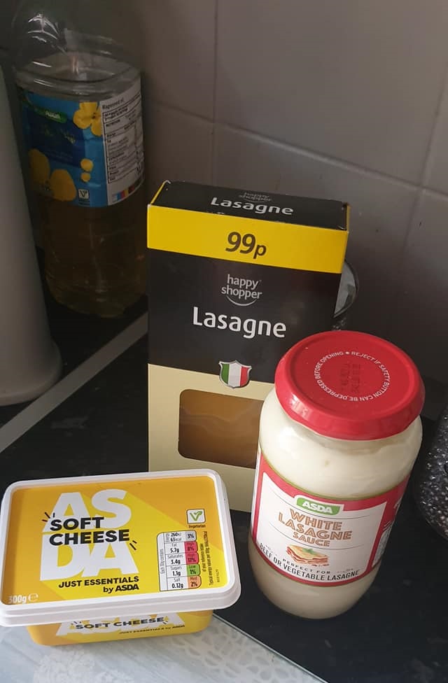 asda 60p soft cheese ,65p white sauce