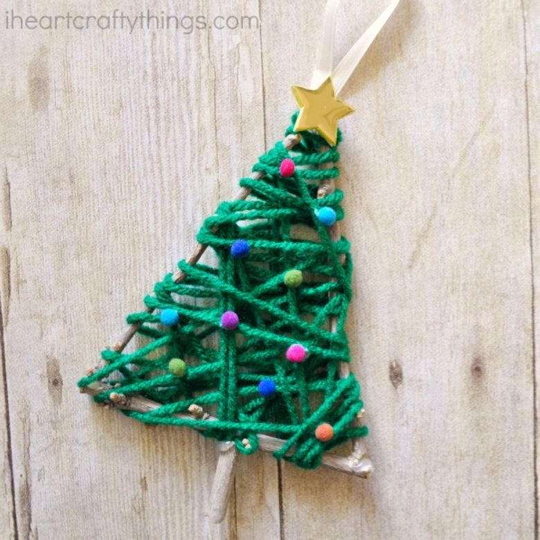 Yarn fine motor Christmas activity for kids