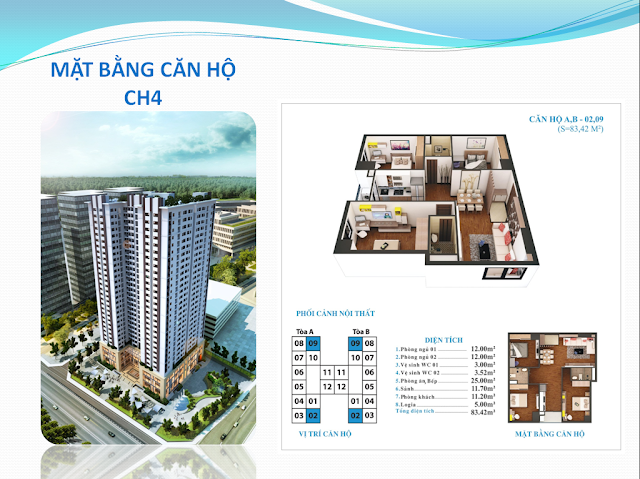 Mặt bằng căn hộ 02,09, dt 83m - Tứ Hiệp Plaza