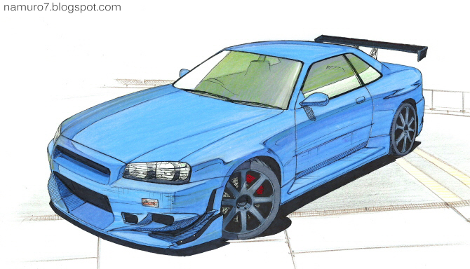 Draw Nissan Skyline Gt R R32 R34 Tuning Car