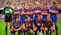 F. C. BARCELONA - Barcelona, España - Temporada 1987-88 - Zubizarreta, Gerardo, Moratalla, Lineker, Schuster, Julio Alberto, Migueli, Carrasco, Víctor, Roberto, Calderé - El BARCELONA se clasifica 6º en la Liga y gana la Copa del Rey. Terry Venables, que empezó la temporada, fue sustituído por Luis Aragonés en la jornada 5