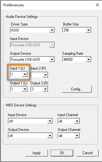 Nerual Amp Modeler Input1 Settings
