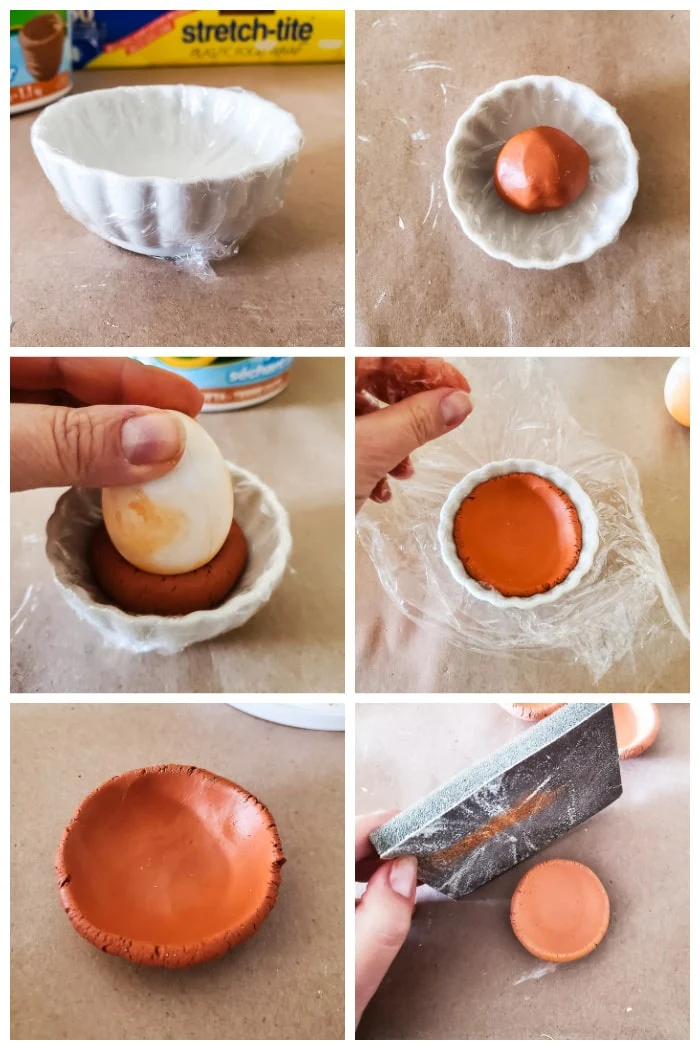 steps to make mini terracotta seedling pots with egg