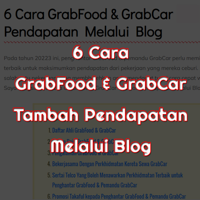 6 Cara GrabFood & GrabCar Tambah Pendapatan Melalui Blog