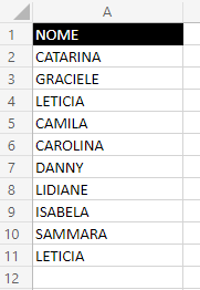 Print alternativo com 11 nomes e uma linha de título para teste do script