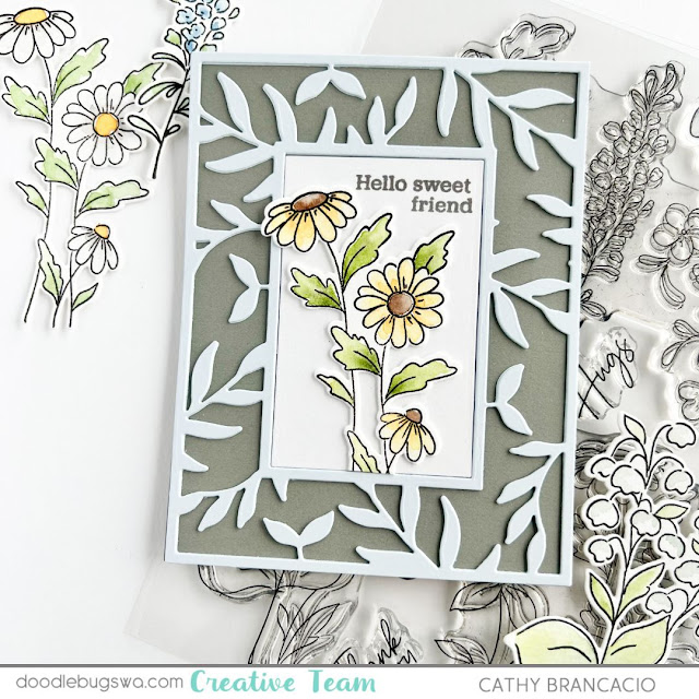 Watercolored Pinkfresh Studios Beautiful Blooms and Altenew Leaf Frame Cover Die