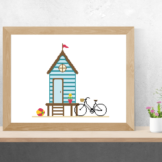 Beach Hut with Bicycle - Cross Stitch Pattern