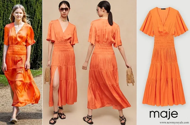 Princess Eleonore wore Maje satiny dress in orange